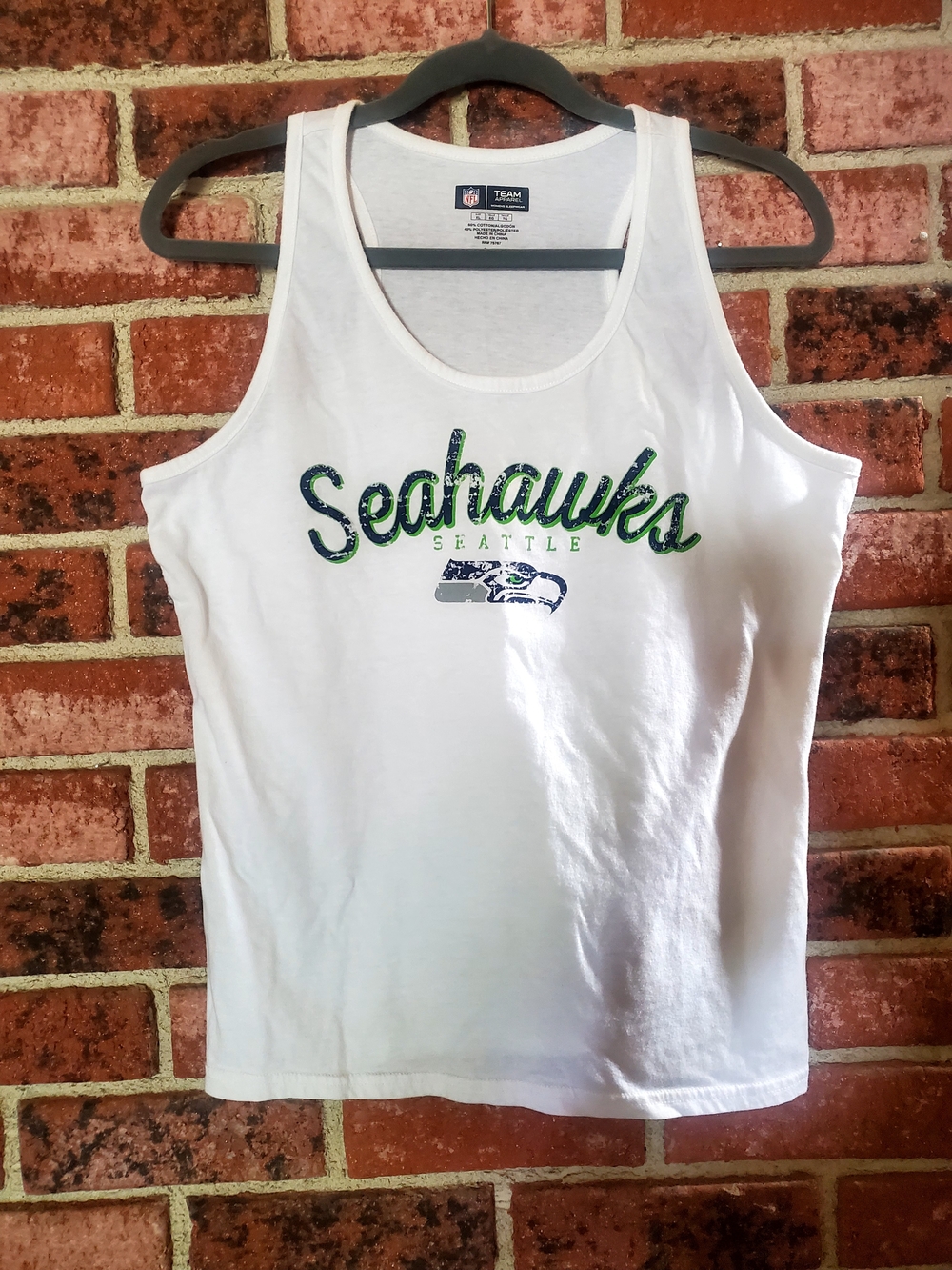NFL Seattle Seahawks White Tank Top with Blue and Green Logo